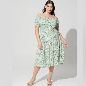 Midi Challis Off-Shoulder Dress